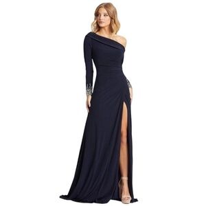 Mac Duggal Evening Jewel Cuffed Asymmetrical Long Gown Size 16